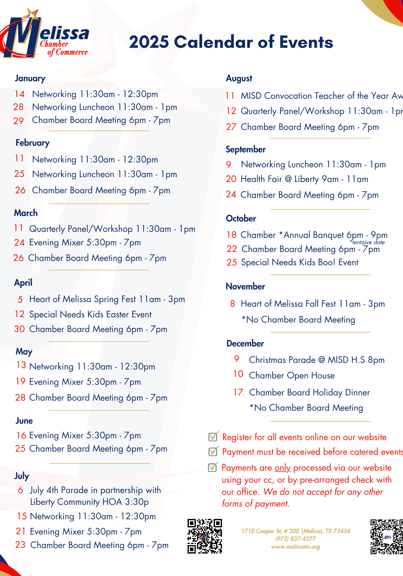 2025 Chamber Calendar of Events